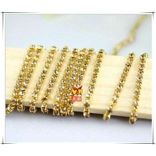 2mm 3mm10meters/lot Jonquil MC Chaton Crystal Rhinestone Cup Chain Golden Base For Clothing decor bags ornament