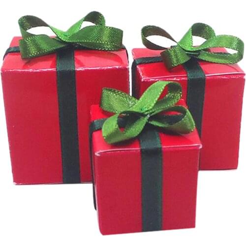 3PCS Dollhouse Miniature 1/12 Scale Christmas Gift Box Pretend Play Mini Doll House Furniture Decoration Accessories Toys