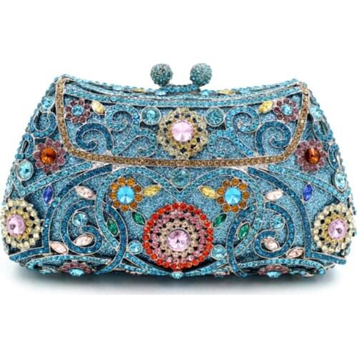 8 Kinds Of Colors Crystal Ladies Clutch Bags Fashion Blue Diamond Women Evening Party Handbag Purple/Yellow Rhinestone Clutch