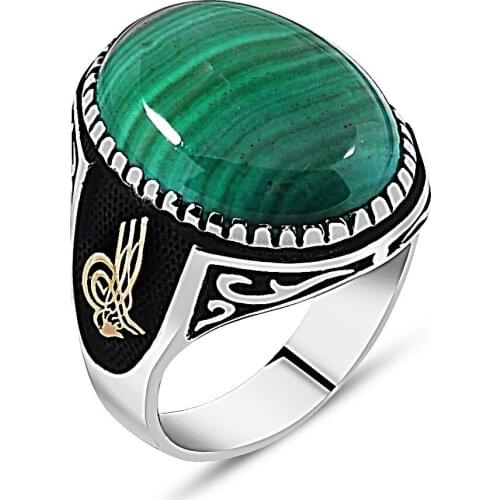 925 Sterling Silver Ring for Men with Green Agate Stone Vintage Gift Jewelry Fasion Onyx Agate Zircon Men Rings