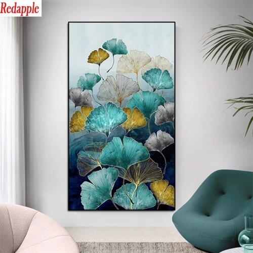 Diamond Mosaic Hot selling home art, golden green leaves round drill Cross Stitch Diamond Painting Full Square Decor For Home