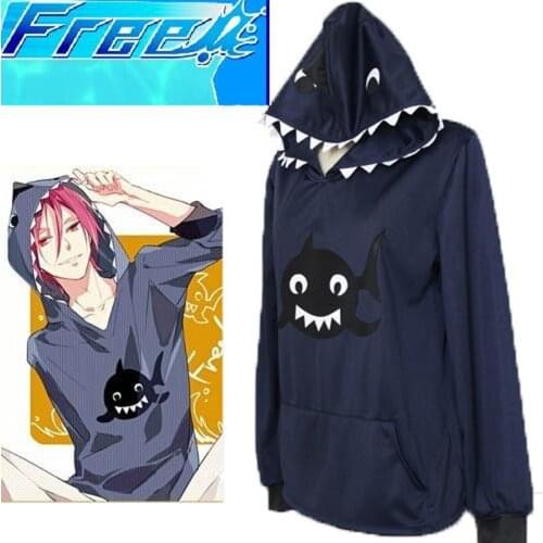 Anime Free! Iwatobi Swim Club Rin Matsuoka Shark Hoodie Sweatshirt Hooded Jacket Coat Cosplay Costume