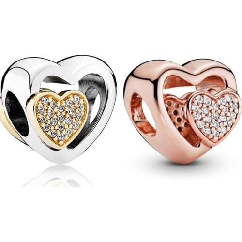 Baofu New 925 Sterling Silver Beads Shining Love Careful Shape 2 Colors Suitable For Original Female Bracelet Jewelry