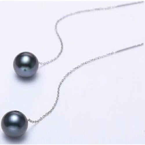 Free shipping>>>>noble jewelry 10-11mm Freshwater round black pearl earring 925silver