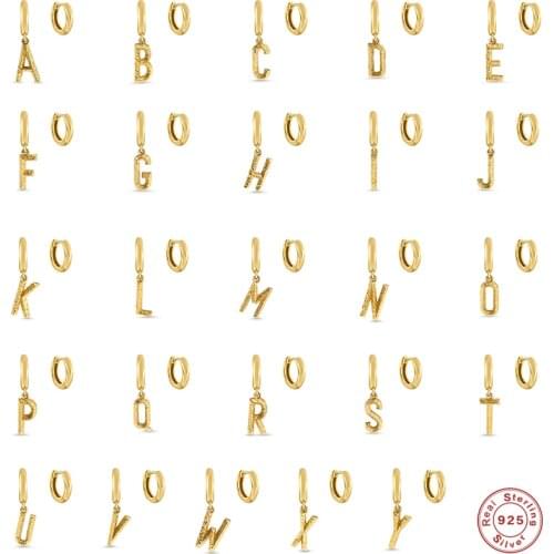 BOAKO 925 Sterling Silver Gold 26 Letters Charm Hoop Earrings For Women Mismatched Initial Name Letter Earring Hoops Party Jewel