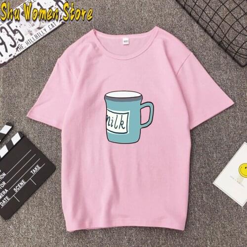 Graphic tees tops Cartoon Milk cup head print tshirts women funny t shirt white Tops casual short Camisetas Mujer_T-Shirt