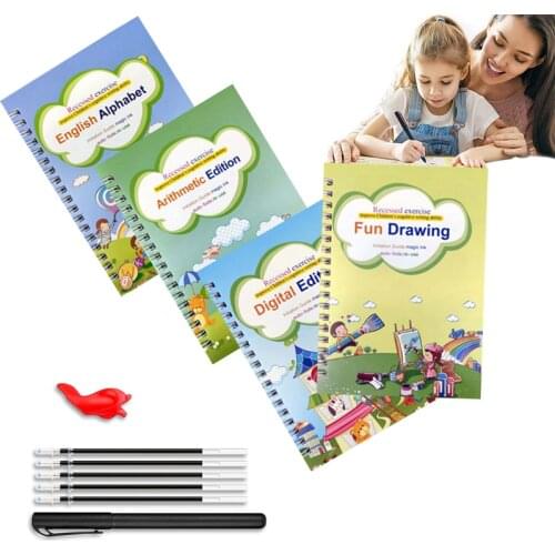 Montessori Toys 4 Books Reusable Copybook For Calligraphy Learn Alphabet Painting Arithmetic Children Handwriting Practice Books