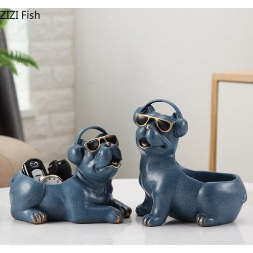Creative Resin Blue Animal Storage Dog Pig Living Room Porch Desktop Decoration Key Candy Storage Home Decoration Accessories