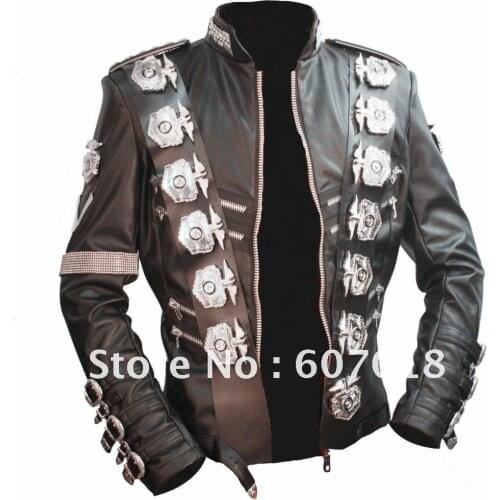 MJ Michael Jackson BAD Concert Jacket with Punk Rivet Black Outwear for Collection
