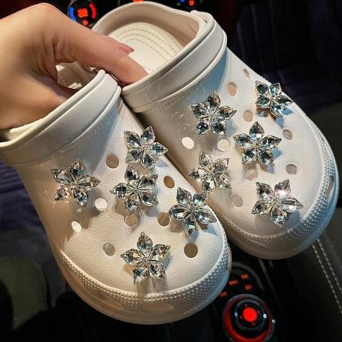 Fashion Rhinestone Flower Gem Flower Cherry Blossom DIY Shoe for Croc Charms Decorative Accessories Hello Kids Boys Girls Gifts