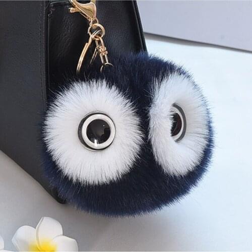 Fashion Faux Rabbit Fur Ball Panda Pompom Keychain Fluffy Pom Pom Owl Gold Key Chain Holder Women Bag Charms Toy Trinket Gift