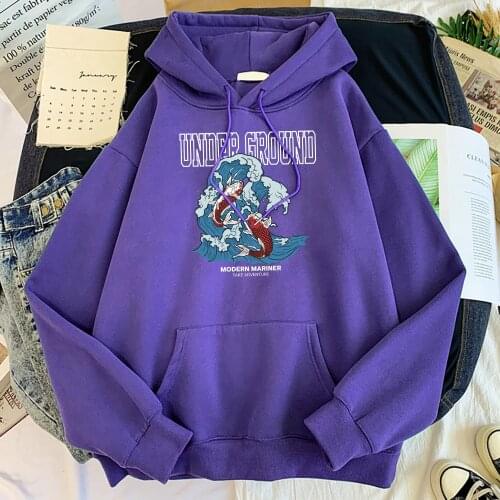 Underground Modern Mariner Carp Print Men Hoody Creativity Pocket Hoodies Casual Pullover Sweatshirt Hip Hop Pocket Clothes Man