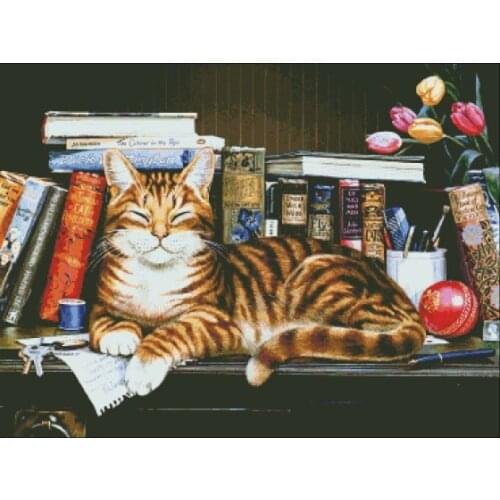 Cat on the Shelf Cross Stitch Kits Animal Needlework Embroidery Crafts 14ct Unprinted DIY Arts Handmade Home Decor