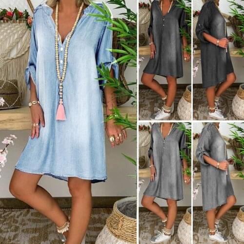 @ Womens Summer Jeans Dress Casual V Neck Denim Long Party Dresses Short Sleeve Swing Fringe Dress Elegant Dresses Retro Dress