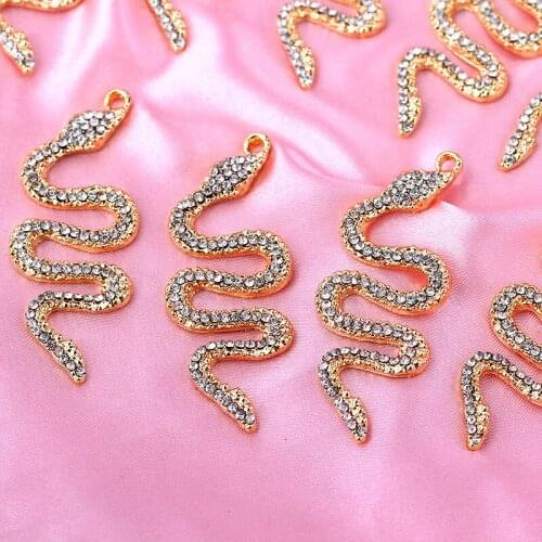 10Pcs Full Rhinestone Pave Cobra Snake Charms Pendant 54*23mm Golden Alloy Viper Animals Charm For DIY Jewelry Accessories