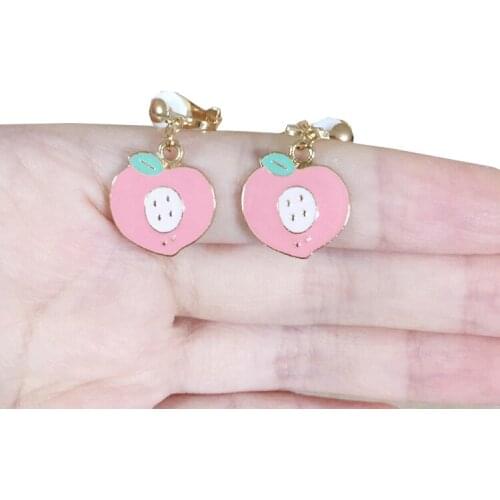 Pink Peach Cat Ice Cream Ballet Girl Clip Earrings For Women Girls Cute Metal Clip On Earring Without Piercing