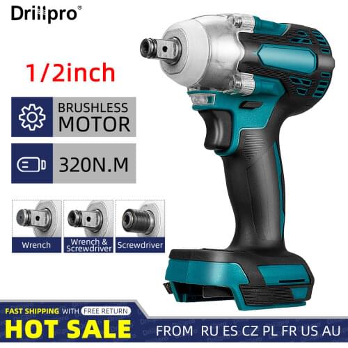 Drillpro 2 In 1 18V Brushless Cordless Electric Impact Wrench Torque Electric Screwdriver 1/2 inch for Makita 18V Li-Ion Battery