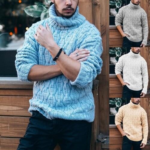 Mens Turtleneck Sweaters Winter Warm Irregular Twisted High Collar Sweater for Men Fashion Male Long Sleeves Thicken Tops Coat