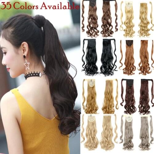 22 Inch SHUOHAN Heat Resistant Synthetic Wavy Hair Ponytail Clip & Velcro Black Brown Blonde Gray Silver SI88