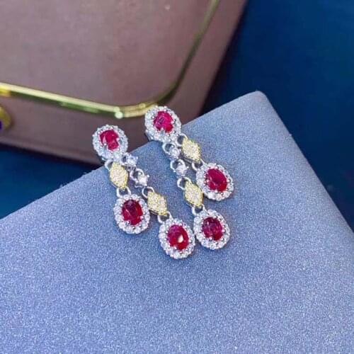 Natural Heated Pigeon Blood Ruby Drop Earrings Red Gemstones for Women Top Quality 3*4mm Wedding Engagement Eardrops Gifts S925