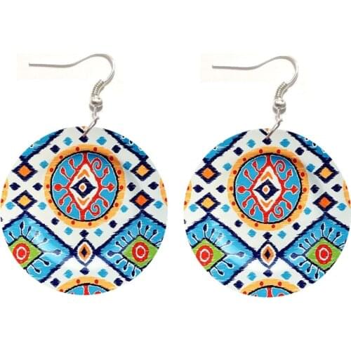 1Pair Printed Pattrn African Women Drop Earrings Acrylic Earring Jewelry For Womens Gift Fashion Lady Charm Big Earrings