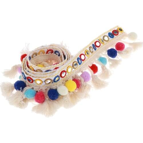 1 Yard Pompom Ball Fringe Tassels Braid Jacquard Ribbon Sewing Ornaments