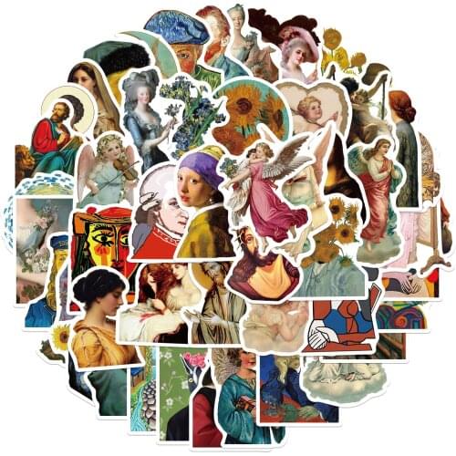 50PCS Retro World Artist Famous Paintings Stickers Cool Works Decals DIY Bike Skateboard Guitar Laptop Luggage Graffiti Sticker