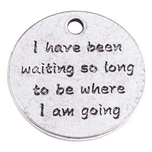 10PCS Jewelry Silver Color Metal Round Words Charms Pendants A12355