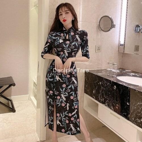 2021 chinese dress qipao dresses cheongsam dress chinese traditional gown women satin cheongsam qipao dress elegant party dress