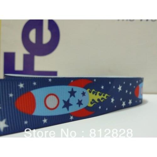 25 Yards 7/8'' 22mm Sublimation Printing Rockets Go Outter Space Grosgrain Ribbon Wholesale Sell and Cut By Yard