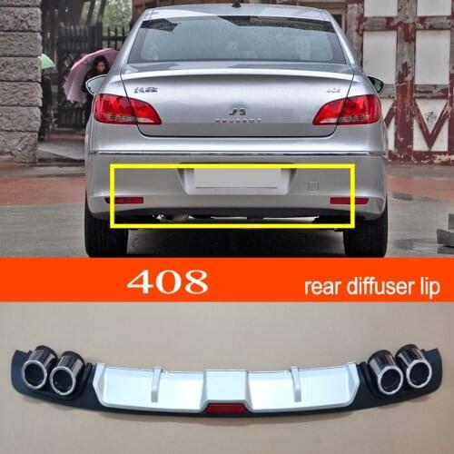 408 ABS Plastic Silver / Black Car Rear Bumper Rear Diffuser Spoiler Lip for Peugeot 408 Sedan
