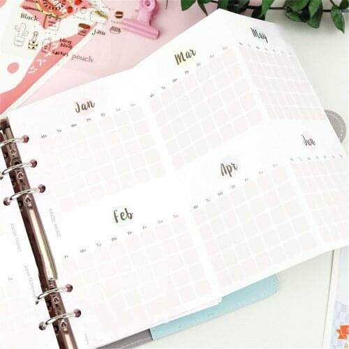 5Sheets Monthly Planner Three Fold Paper Refills A5/A6 Spiral Notebook Inner Pages 6 Holes Dairy Planner Loose Leaf Binder Paper