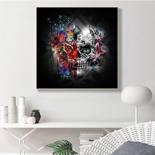 Abstract Animals And Skeleton Posters And Prints Painted Skull Canvas Painting HD Wall Art Picture Living Room Home Decoration