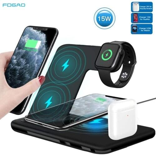 FDGAO Qi Wireless Charger for Apple Watch SE 6 5 4 3 2 AirPods 15W Quick Charging Dock for iPhone 12 11 XR XS X Samsung S21 S20