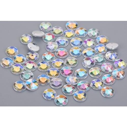 10mm 100pcs Glitter AB Rhinestone Applique Flatback Round Acrylic Diamond Sewing Crystal Stones beads for Clothes