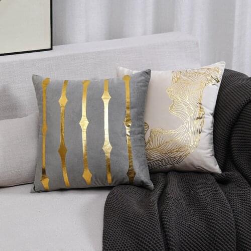 Luxury Hot Stamping 45*45 Cushion Cover Decorative Pillow Case for Sofa Five Color Home Decor Morden Gold Pattern Pillowcase