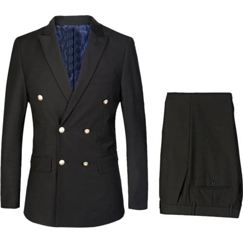 Double Breasted Groom Tuxedos Peaked Lapel Man blazer for Groomsman Suit Custom Made Man Suit Black Man Suit (Jacket+pants)