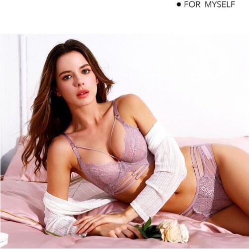 EFIOLY NT00A0073 New Deep V Slim Underwear Set Ladies Bra Embroidery Sexy Bra Set Transparent Eyelash Lace Underwear Set Women
