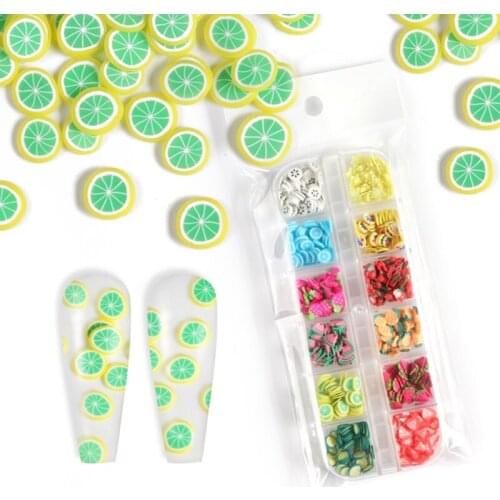 F3MD 12 Grids/Box Fruit Soft Polymer Clay Slices UV Epoxy Resin Mold Filler DIY Crafts Jewelry Making Material Nail Decor