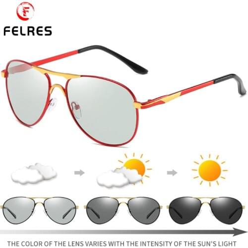 FELRES Mens Metal Frame Photochromic Polarized Sunglasses UV400 Outdoor Driving Fishing Anti-Glare Glasses With Box 8722