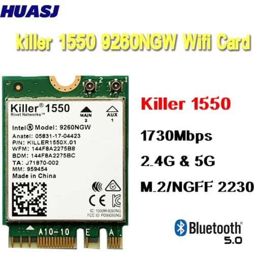 Huasj For Killer 1550 intel 9260 9260NGW NGFF 1730Mbps WiFi + Bluetooth 5.0 802.11ac Card