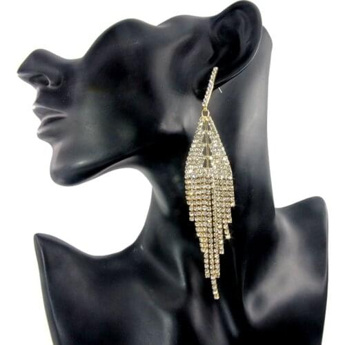 JXCUL statement sparkling rhinestone big tassel earrings wedding bride long earrings luxury sexy party jewelry wholesale