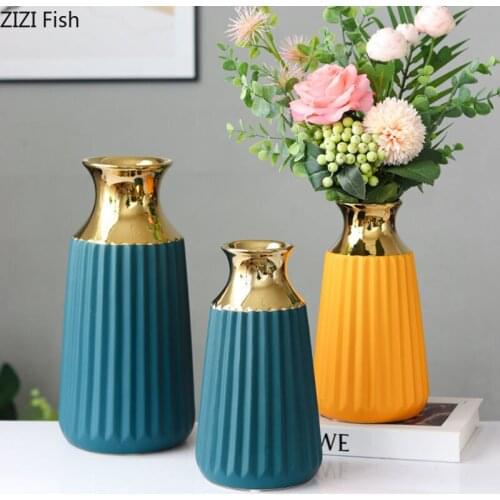 Orange Stripe Ceramic Vase Plant Pots Decorative Living Room Decoration Porcelain Hydroponics Flower Arrangement Flower Vases