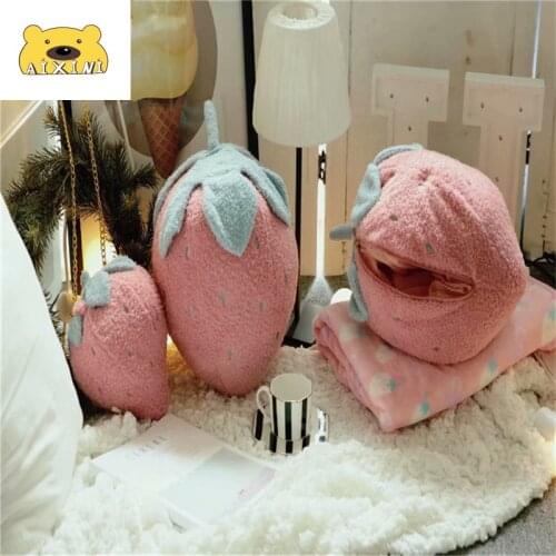 Strawberry Plush Kawaii Pillow Blanket Girl Bag Fruit Food Pillow Peach Birthday Gift Appease Sleeping Pillow Soft Stuffed Toy