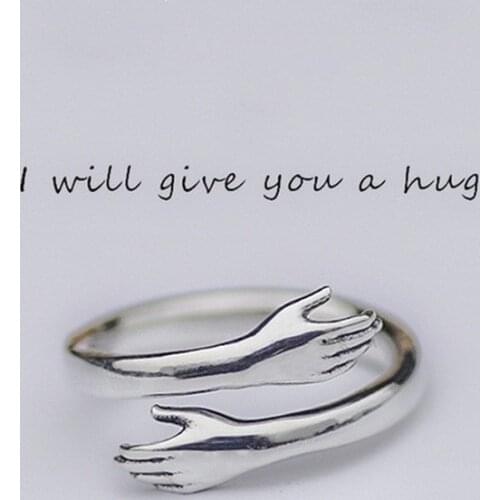 Fashion Creative "Give You A Hug" Statement Couple Ring for Men and Women Jewelry Wedding Engagement Adjustable Open Rings Gift