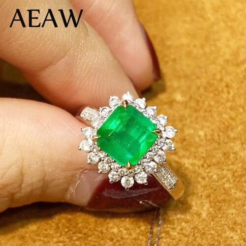 4CT Fine Jewelry Real 14K White Gold AAA Colombian Lab Created Emerald with Moissanite Gemstone Wedding Rings for women