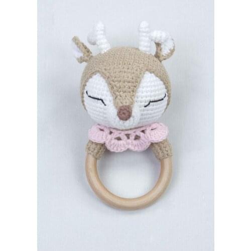 Cream Organic Handmade Amigurumi Deer Rattle Toy
