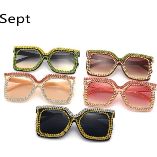 Sept Square Sun Glasses Women Glasses Fashion Vintage Crystals Sunglass Women Brand Designer Big Frame