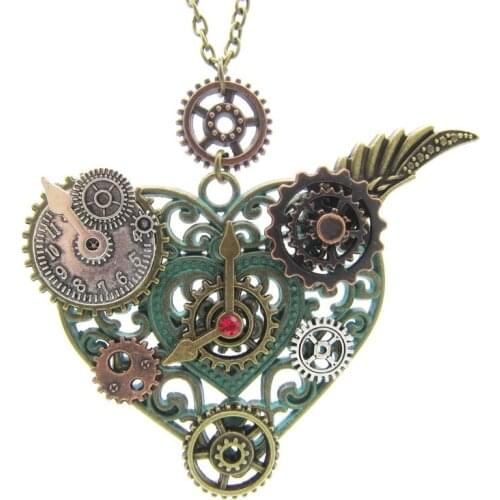 Best Seller Nice Heart/Butterfly/Key/Cicada Pendant with Various Gears DIY Mechanical Steampunk Necklace Vintage Jewelry