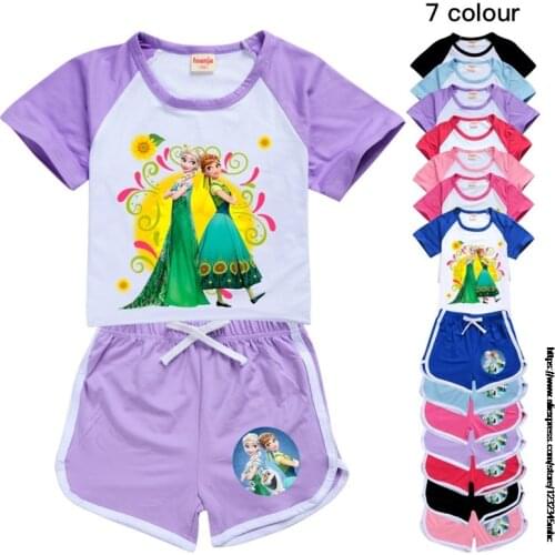 Disney Frozen Elsa Boys Fashion T-shirt Shorts Leisure Sports Suit Kids Princess Clothing for Girls Teenage Tops Suit Sleep Set